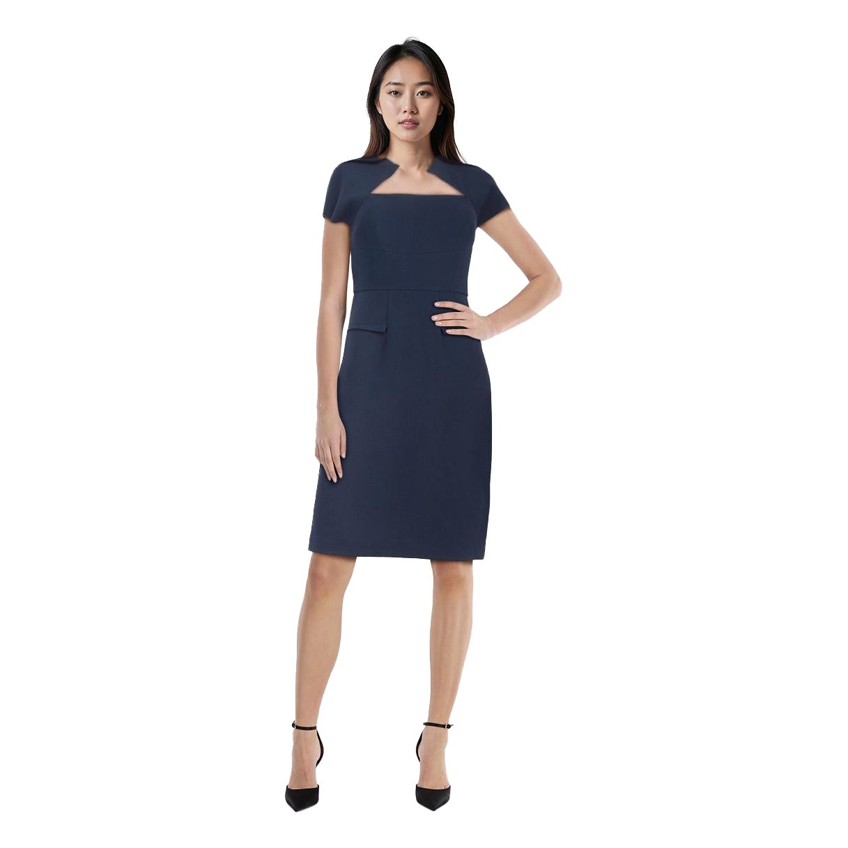 Roland Mouret Navy Wool Knee Length Body Con Dress Size S For Sale