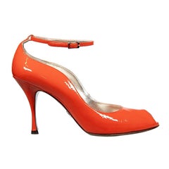 Dolce & Gabbana Orange Patent Peep Toe Heels Size IT 38.5