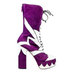 Miu Miu S/S 2016 Runway Purple Suede Boots Size IT 37.5