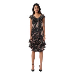 Ralph Lauren Silk Sheer Floral Ruffle Trim Dress Size M