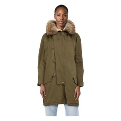 Saint Laurent Green Coyote Fur Trim Parka Coat Size S