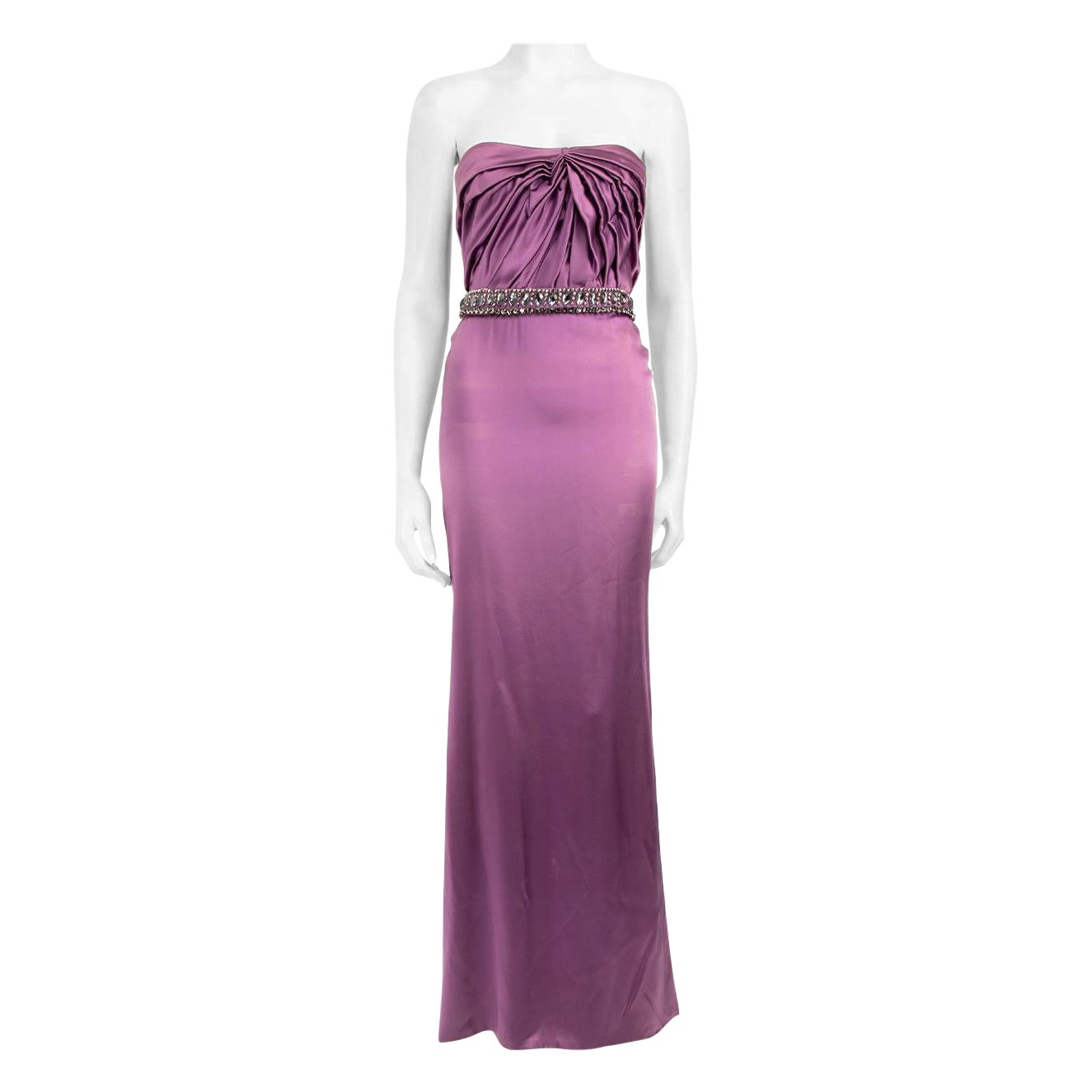 Versace Purple Silk Embellished Strapless Gown Size XS in vendita