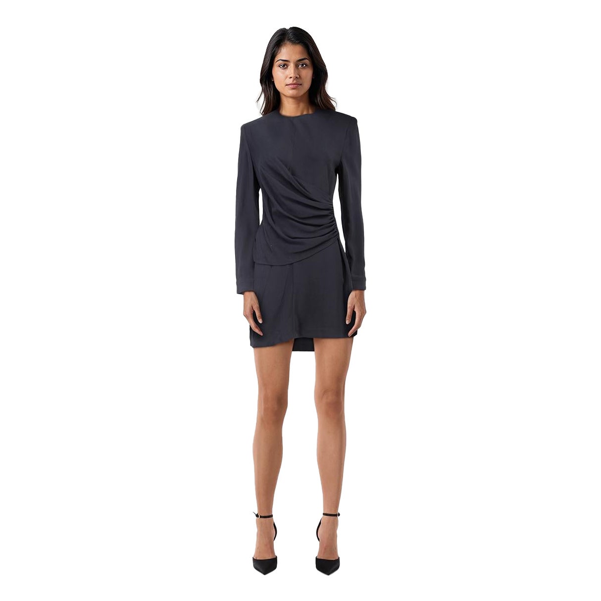 Stella McCartney Marineblaues Kleid mit langen Ärmeln und Rüschen Größe M im Angebot
