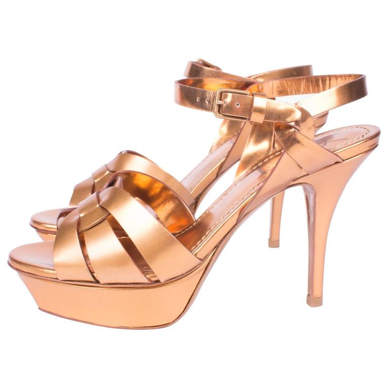 Yves Saint Laurent Tribute Sandalette - gold metallic leather at 1stDibs