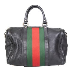 Gucci Black Leather Web Stripe Boston Bag
