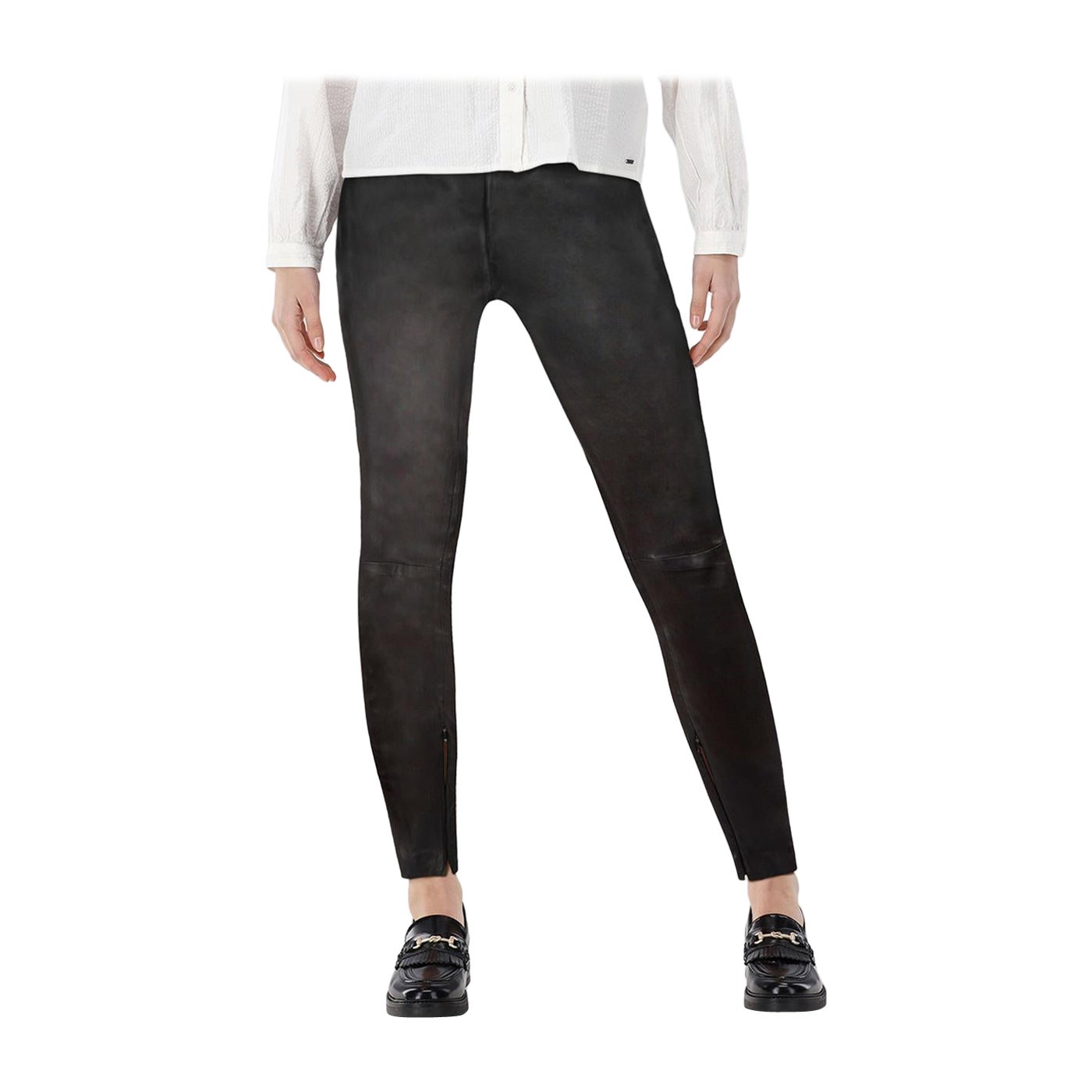 Balenciaga Black Leather Skinny Side Zip Trousers Size S For Sale