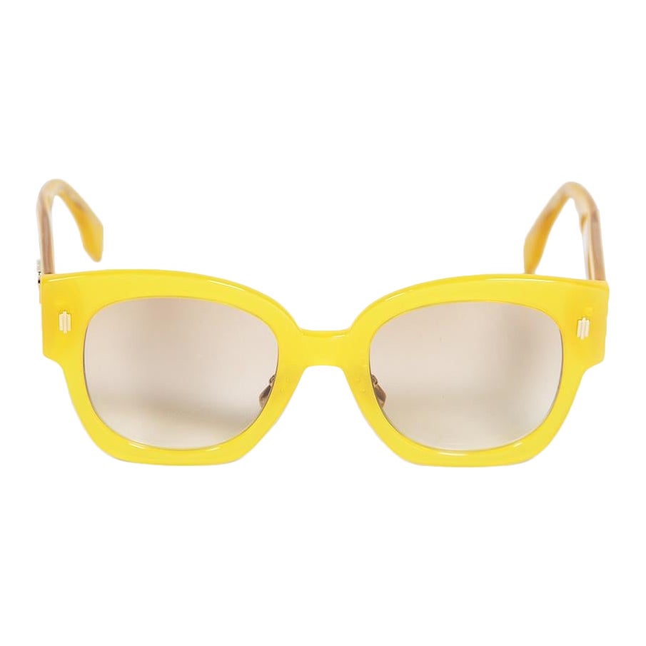 Fendi Yellow Oversized Square Frame Sunglasses For Sale
