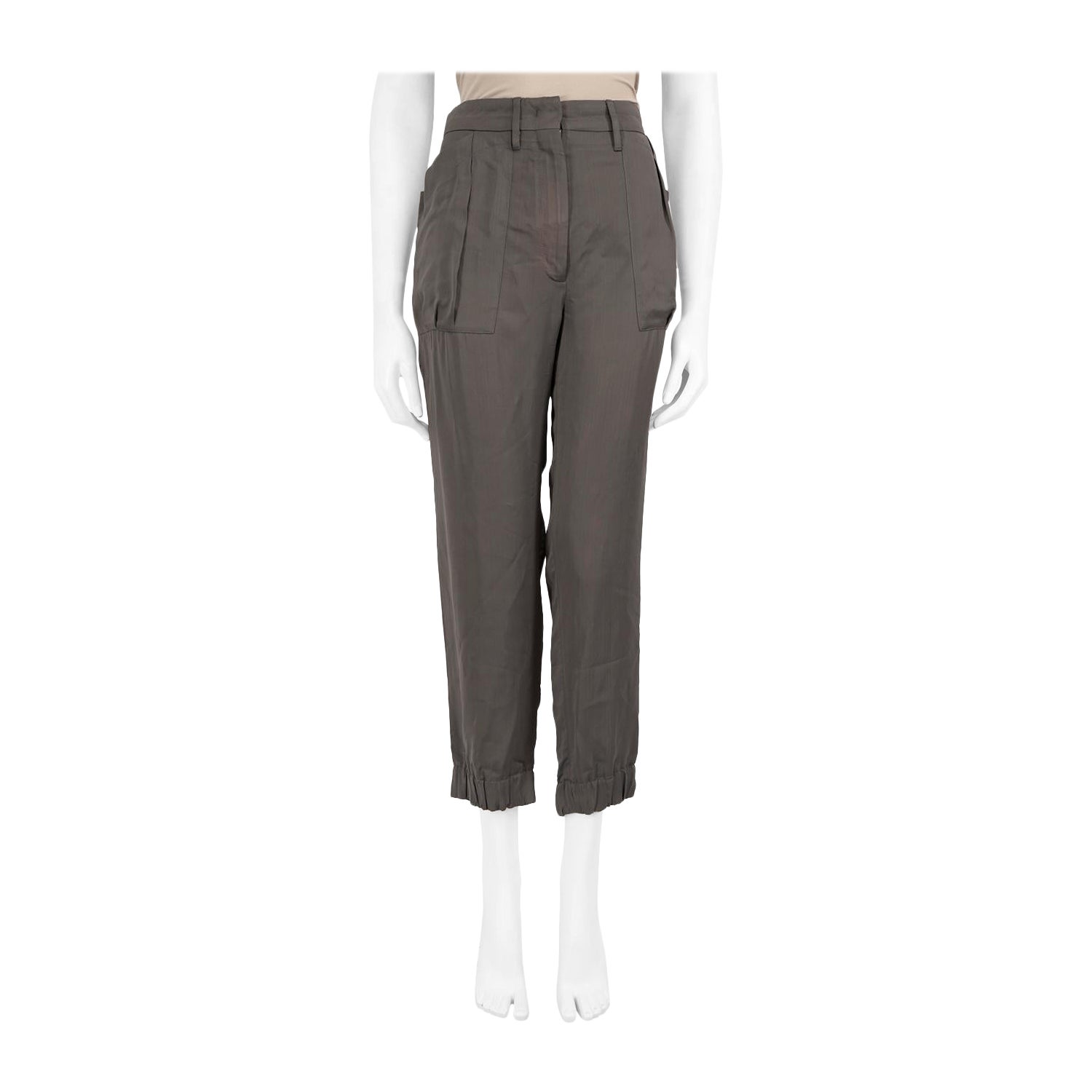 Prada Grey Tapered High Rise Trousers Size S For Sale