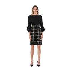 Roland Mouret Black Long Sleeve Tartan Skirt Dress Size S