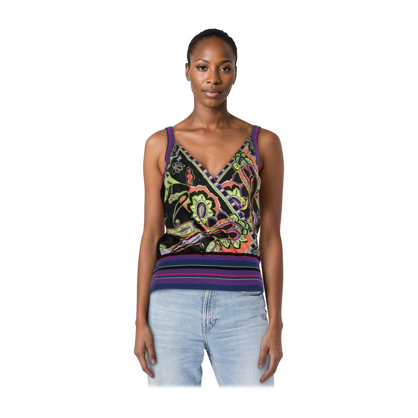 Etro Floral Motif Ribbed Top Size S For Sale