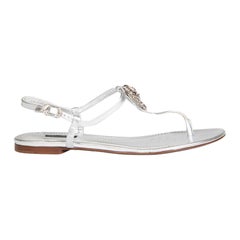 Dolce & Gabbana Silver Leather Crystal Sandals Size IT 40