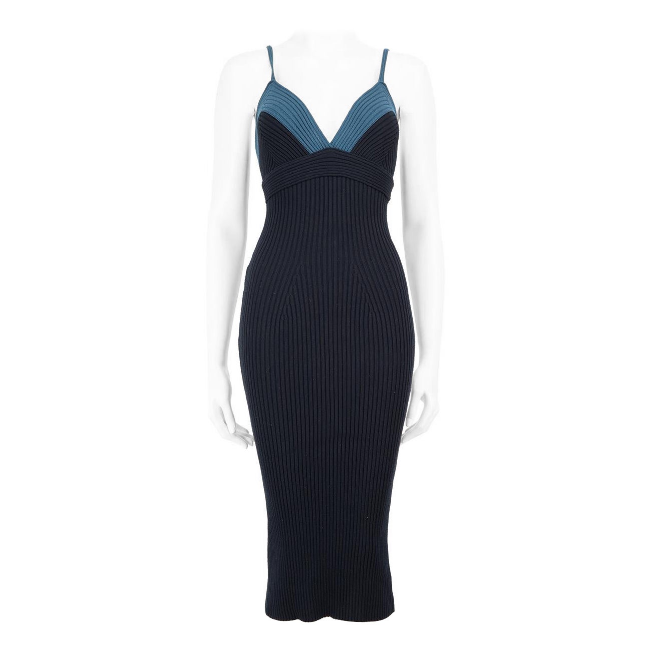 Fendi Blue Ribbed Knit Midi Dress Size S For Sale