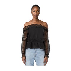 Self-Portrait Black Broderie Trim Blouse Size M