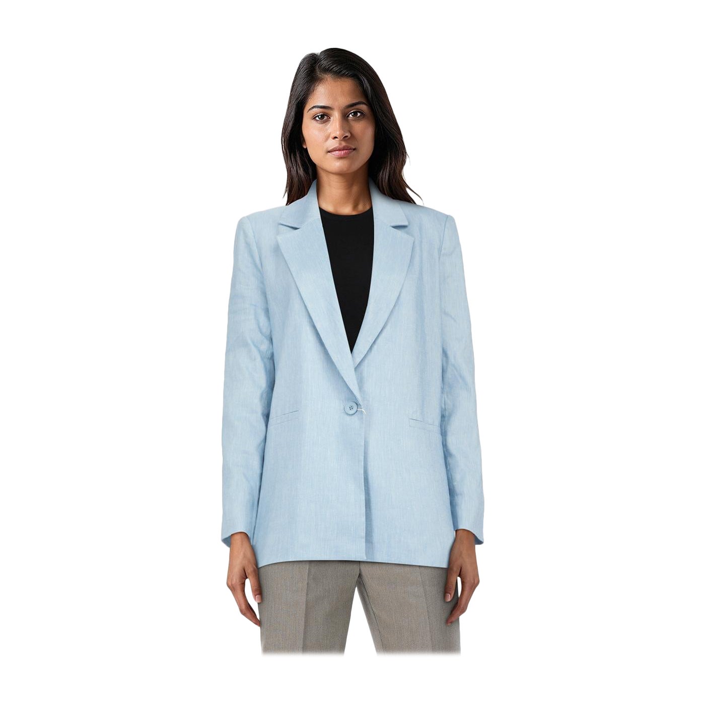 Alice + Olivia Blue Linen Single Breasted Blazer Size M For Sale