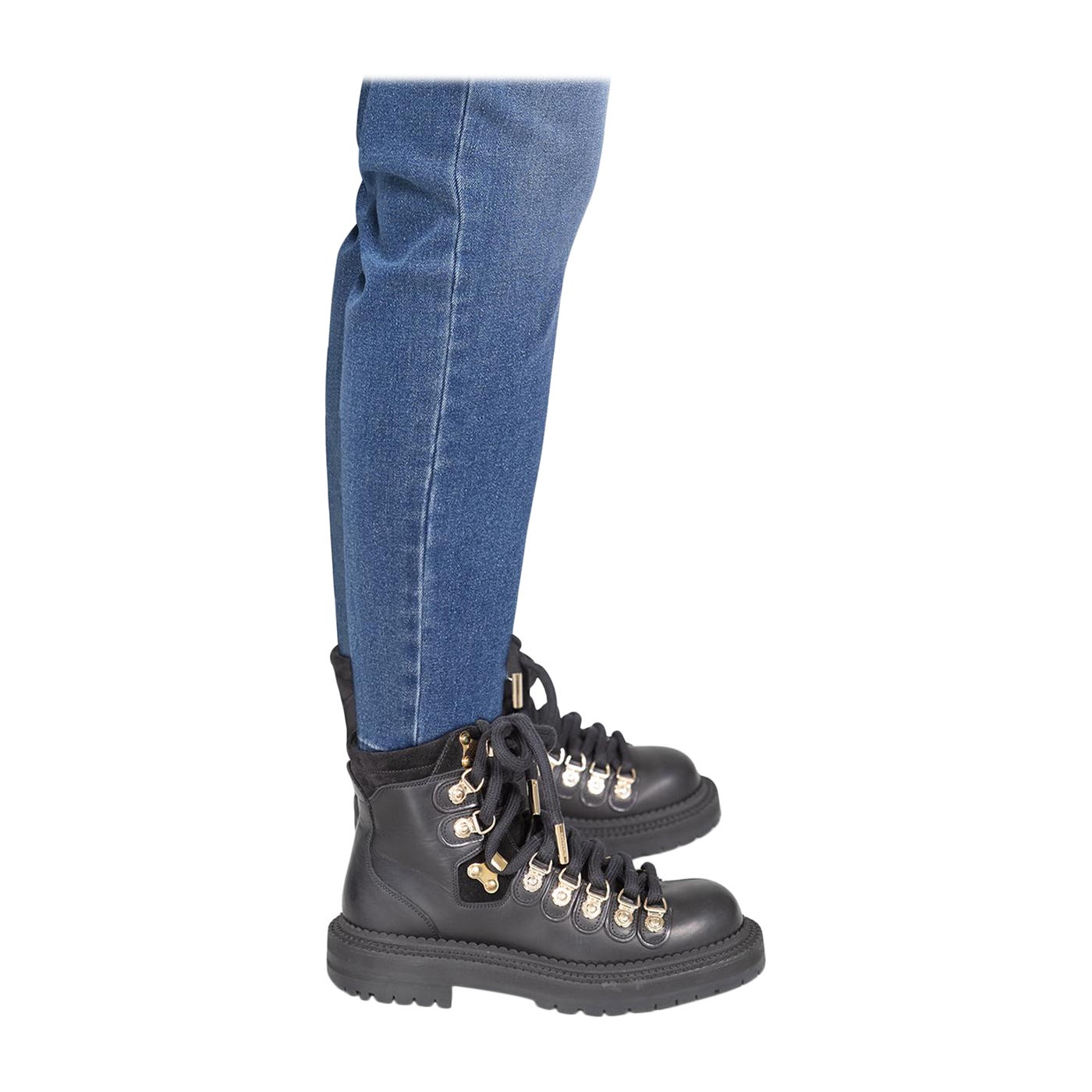 Burberry Black Combat Buckle Leather Boots Size IT 37 For Sale