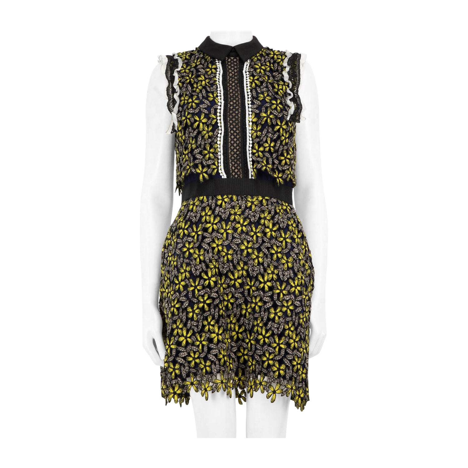 Self-Portrait Green Floral Lace Dress Size M For Sale