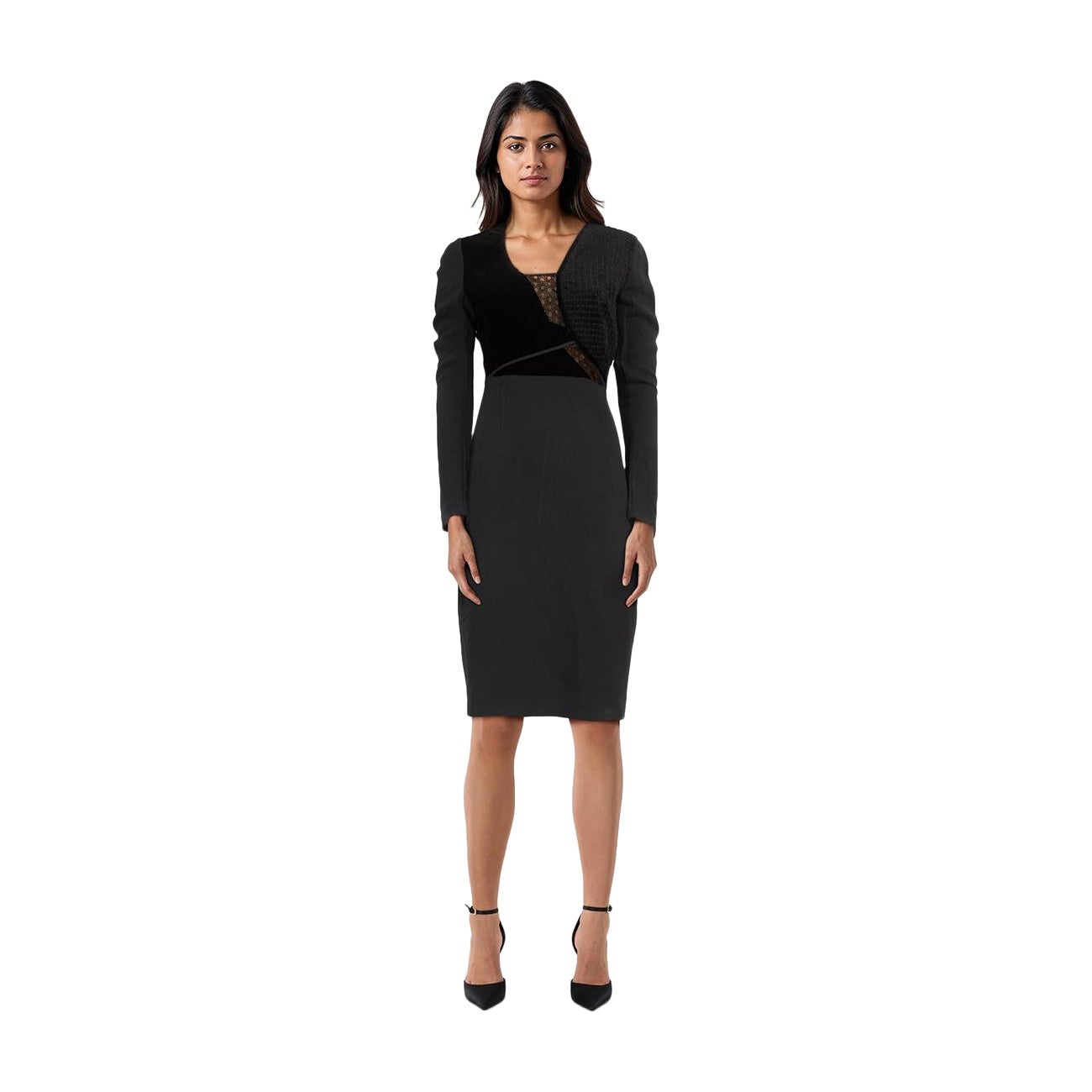 Roland Mouret Black Panelled V Neck Dress Size M For Sale