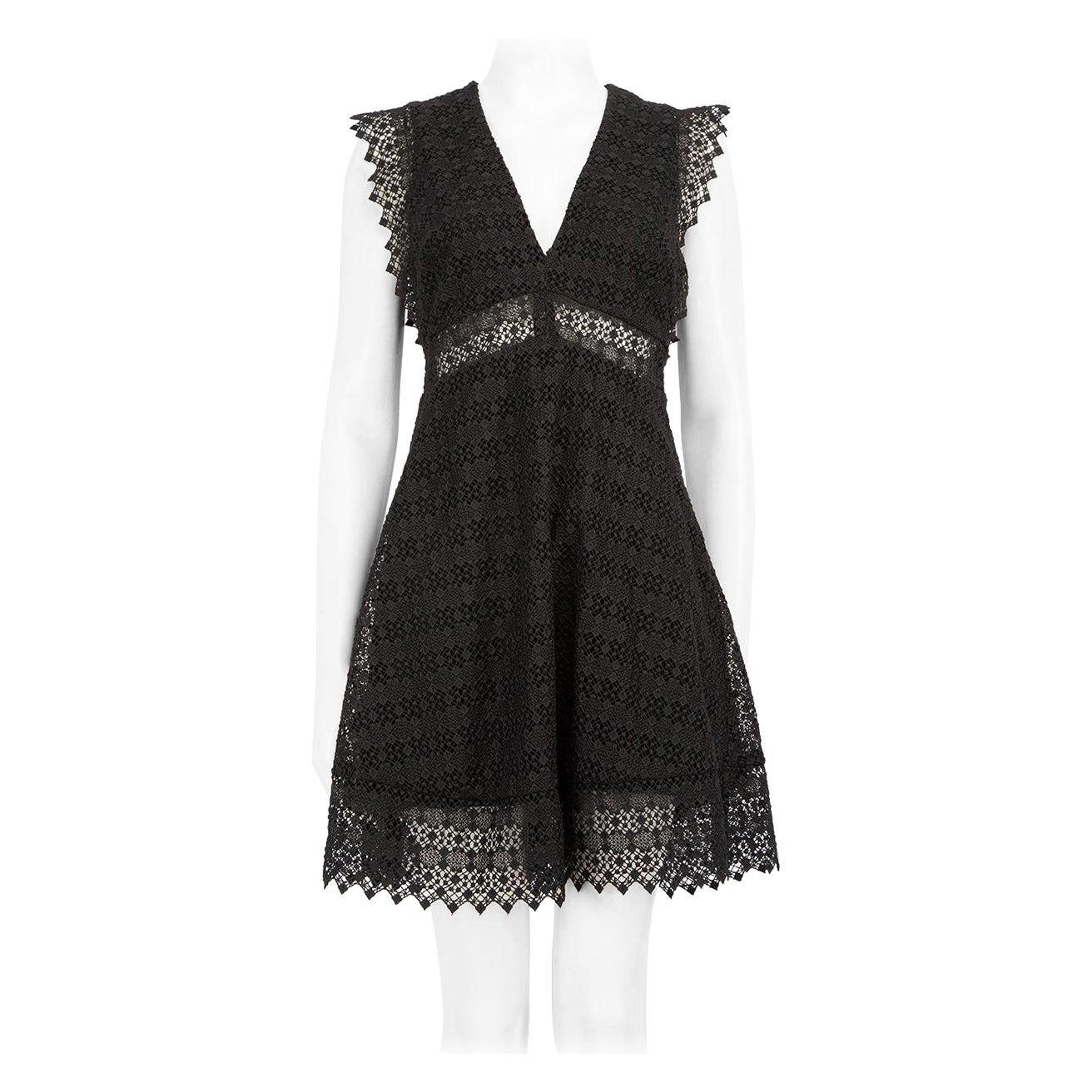 Sandro Black Lace V Neck Mini Dress Size M For Sale
