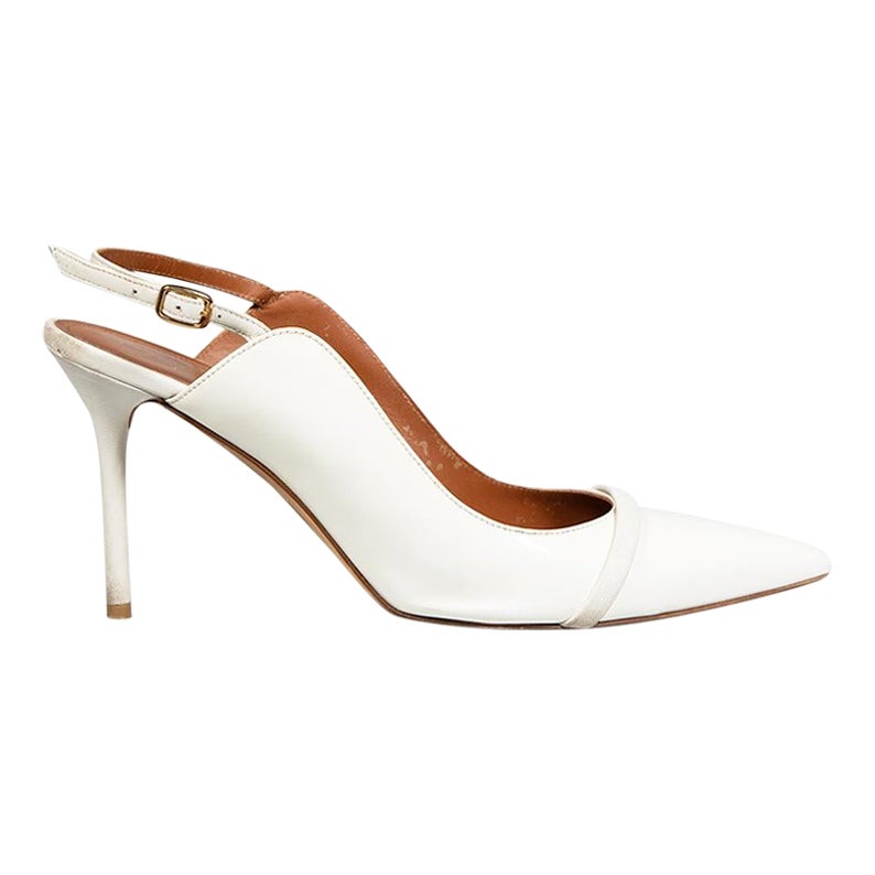 Malone Souliers White Patent Slingback Heels Size IT 42 For Sale
