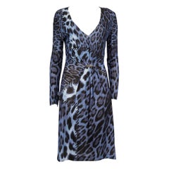 Roberto Cavalli - Robe bleue imprimée léopard et points, taille XL