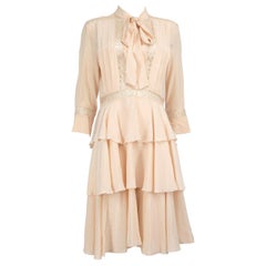 Ermanno Scervino Ecru Silk Tiered Lace Detail Dress Size L