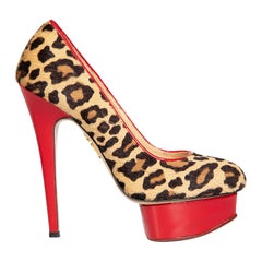 Charlotte Olympia Leopard Ponyhair Platform Heels Size IT 35.5