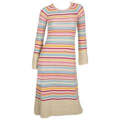 Chanel Tan and Multi-Colored Cotton Knit Long Striped Dress Resort 2011 