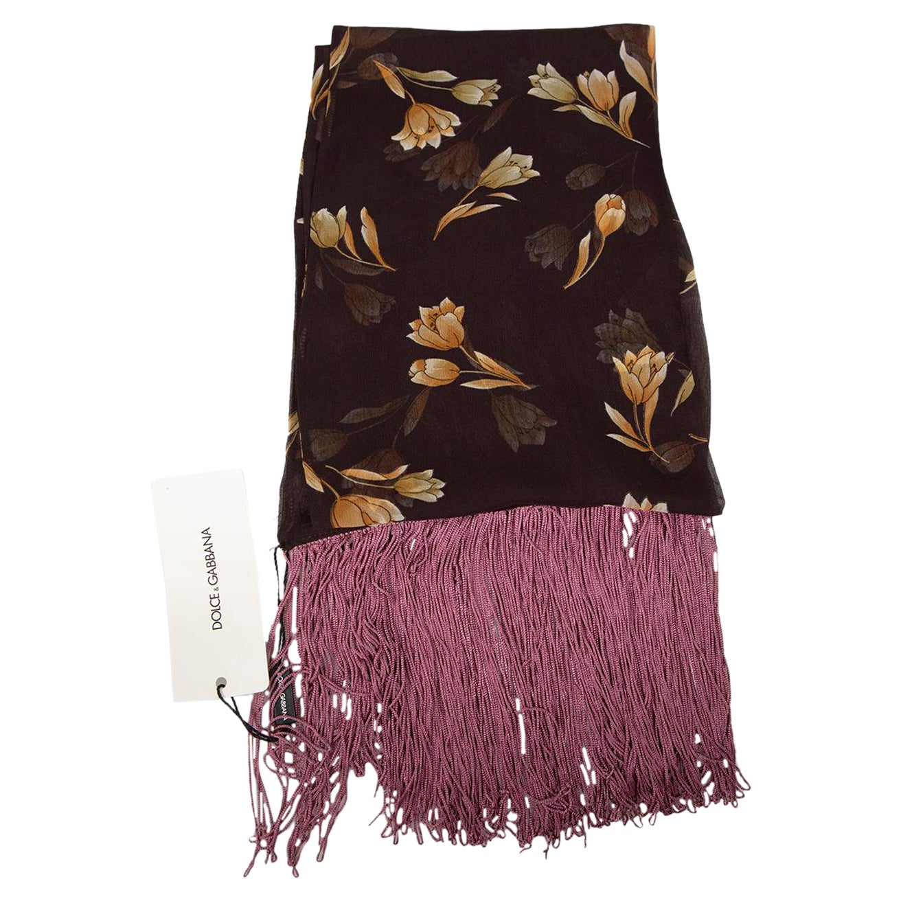 Dolce & Gabbana Brown & Pink Floral Scarf For Sale
