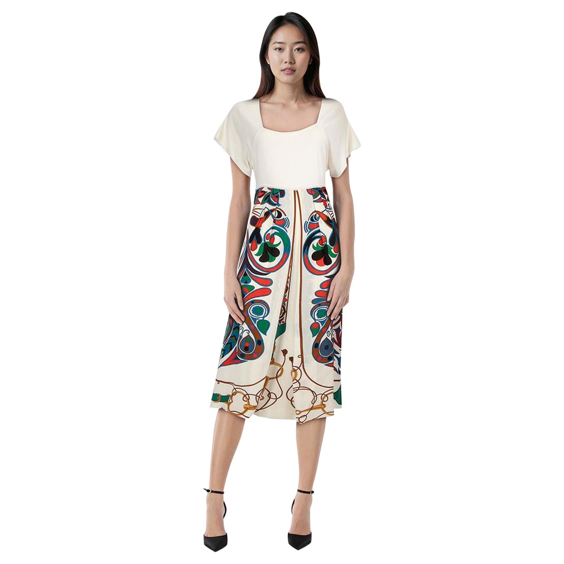 Hermès Abstract Printed Silk Twillaine Dress Size L For Sale