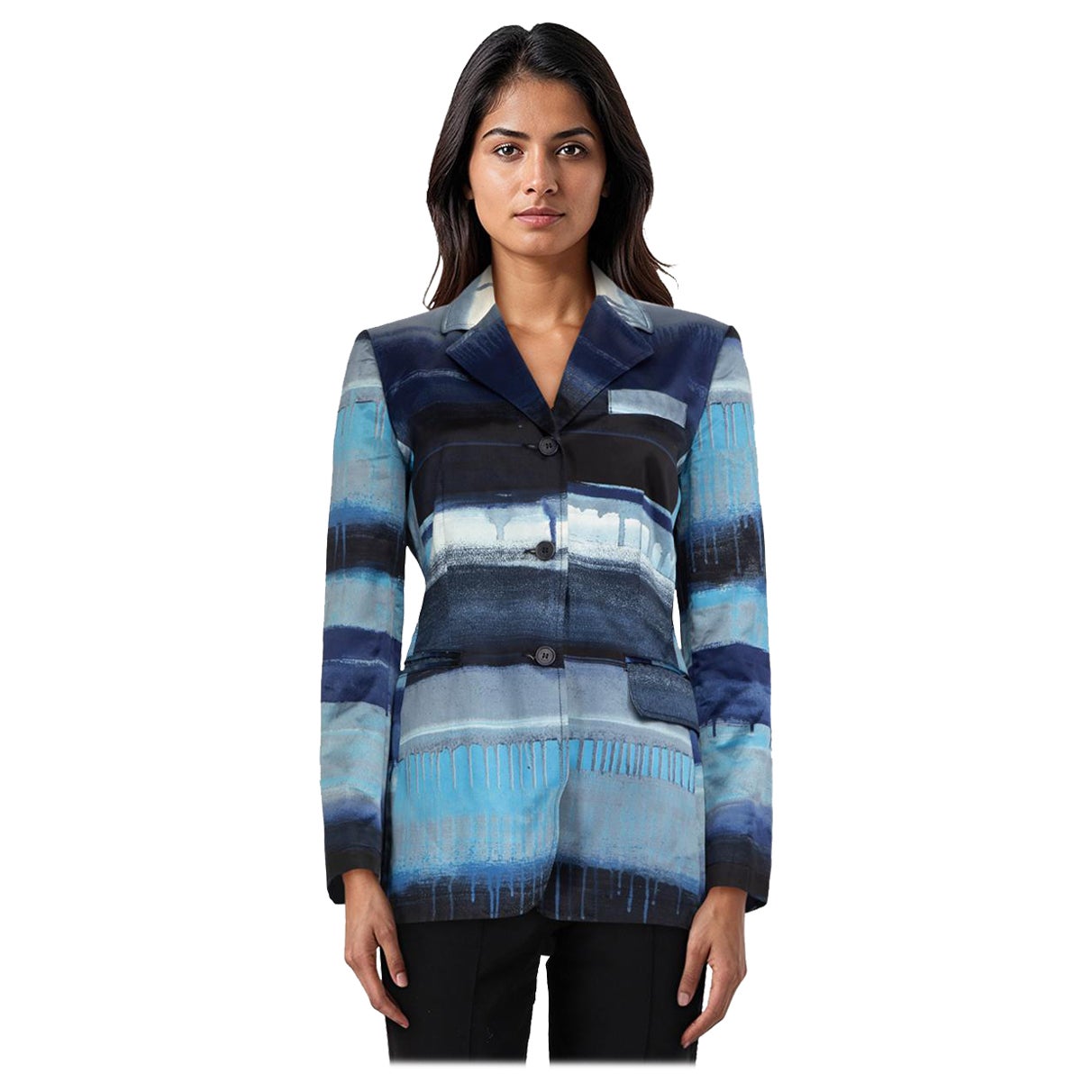 Moschino Blue Abstract Stripe Blazer Size M en venta