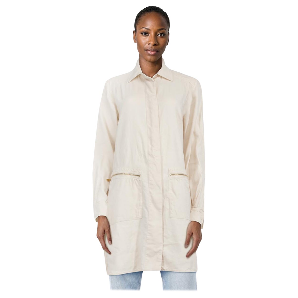 Stella McCartney Ecru Snap Button Long Jacket Size S For Sale