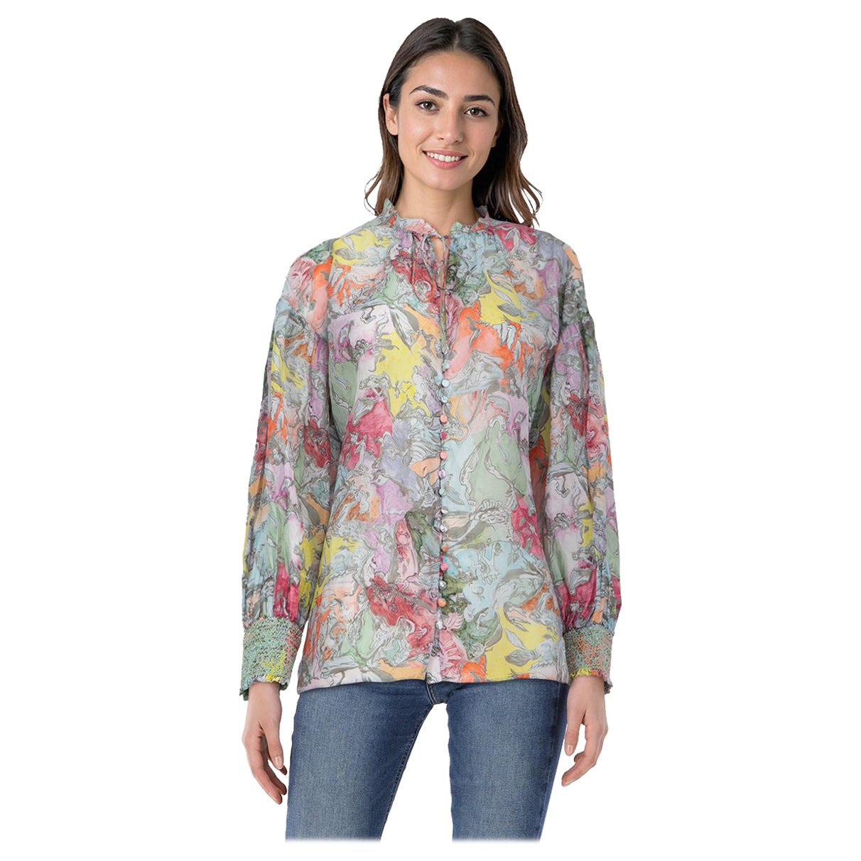 Alice + Olivia Watercolour Print Julius Blouse Size M For Sale