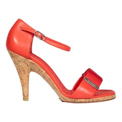 Chanel Red Leather & Cork Heeled Sandals Size IT 40