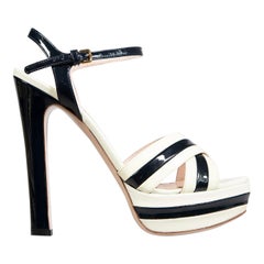 Miu Miu Ecru Patent Block Heeled Sandals Size IT 39.5