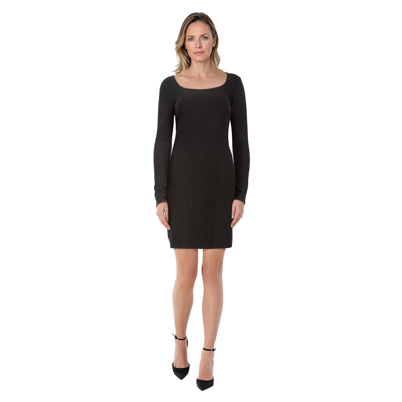 Helmut Lang Black Long Sleeve Body Con Dress Size S For Sale