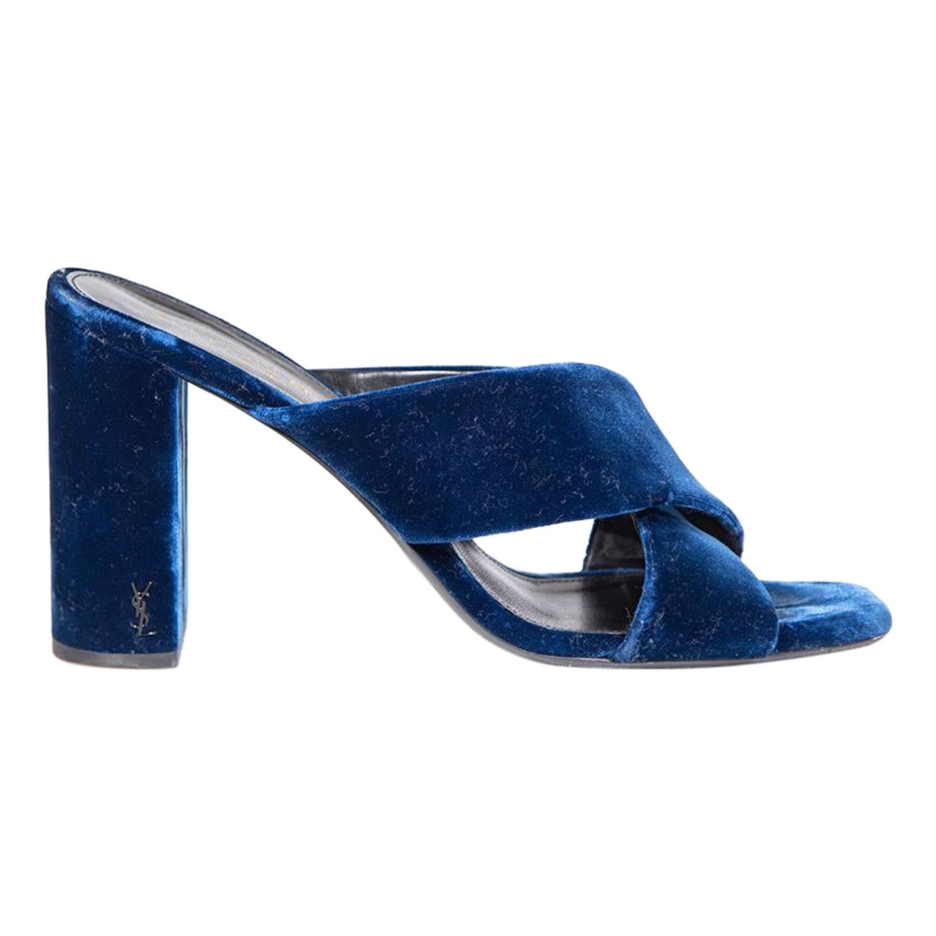 Saint Laurent Navy Velvet Heeled Mules Size IT 41 For Sale