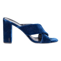 Saint Laurent Navy Velvet Heeled Mules Size IT 41