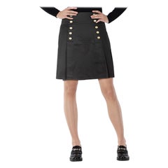 Saint Laurent Black Gold Buttoned A-Line Skirt Size XL