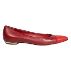 Chanel Red Leather Cap Toe Ballet Flats Size IT 38