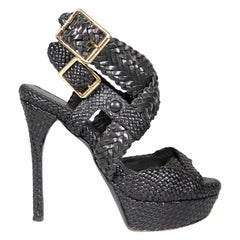 Burberry Black Leather Woven Heel Sandals Size IT 38.5