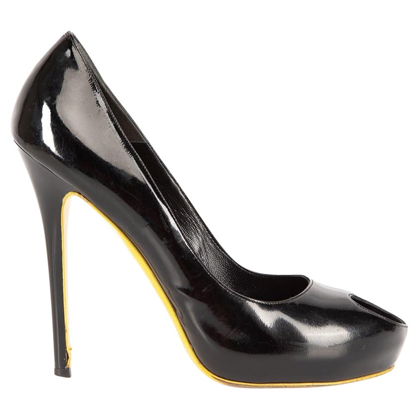 Alexander McQueen Black Patent Heart Peep Heels Size IT 38 For Sale