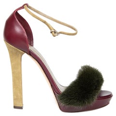Alexander McQueen Leather Fur Trim Heeled Sandals Size IT 38