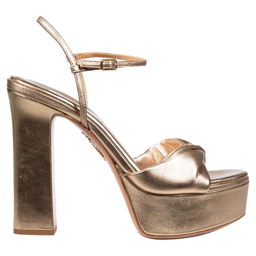 Aquazzura Gold Olie Plateau Heeled Sandals Size IT 40 For Sale