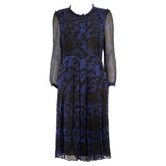 Burberry Blue Silk Abstract Long Sleeve Dress Size XXL