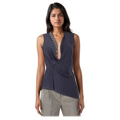 3.1 Phillip Lim Navy Silk Embellished V Neck Top Size S