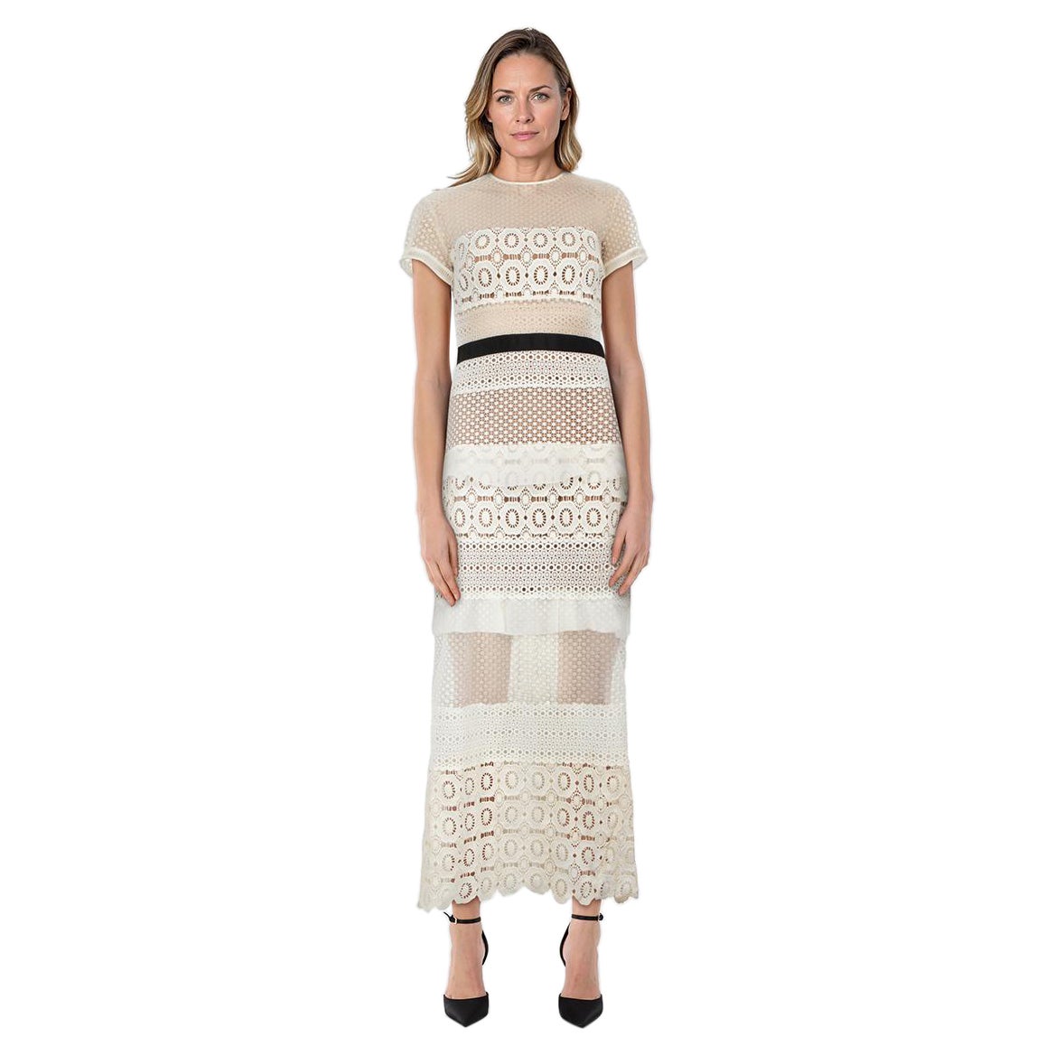 Self-Portrait White Broderie Anglaise Maxi Dress Size M For Sale