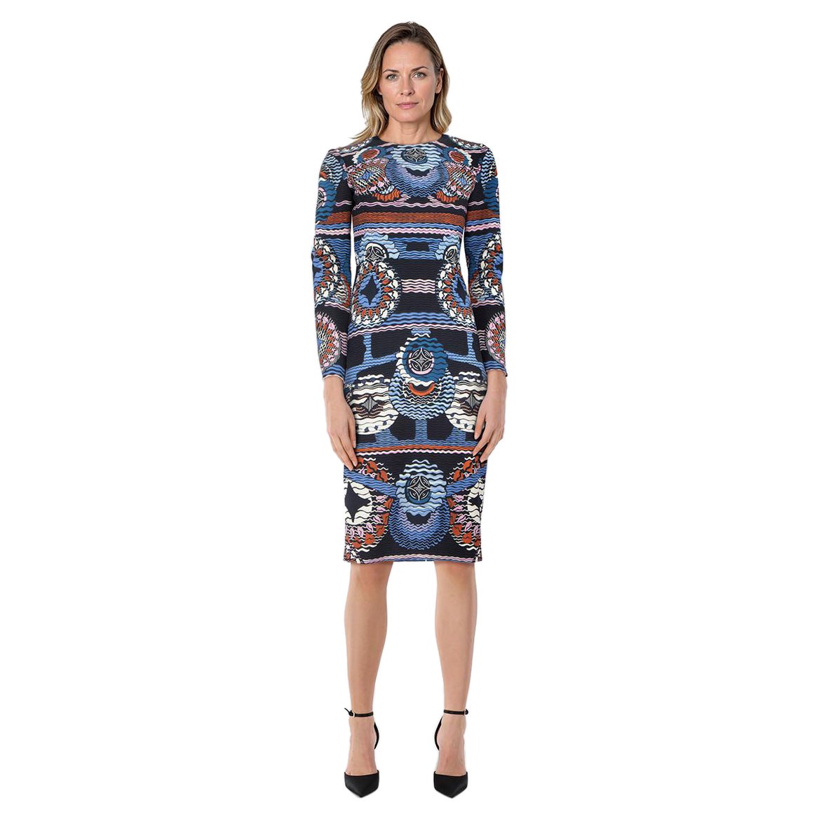 Peter Pilotto Abstract Long Sleeve Pencil Dress Size M For Sale