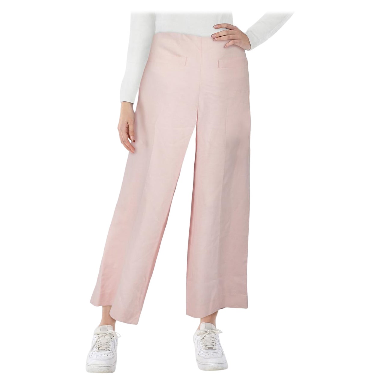 Sandro Pink Wide Leg High Rise Trousers Size XS For Sale