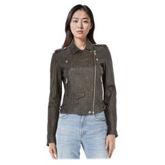 Iro Green Abstract Print Leather Biker Jacket Size S