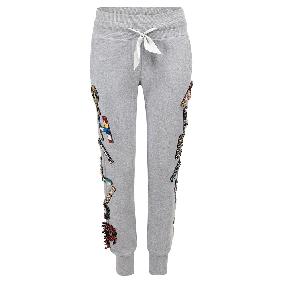 Philipp Plein Grey Patched Logo Joggers Size XS For Sale
